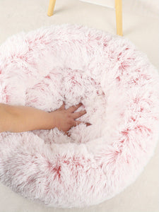 1pc Gradient Pink Plush Round Dog Nest Dog Bed Comfortable Dog Cushion Dount Anti-Anxiety Dog Bed