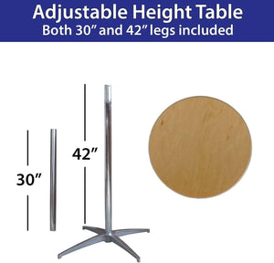 "30-Inch (2.5-Foot) Diameter Heavy Duty Round Cocktail or Bistro Solid Birch Wood Folding Table with 30-Inch or 42-Inch Height and Aluminum Edge for Bistros, Patios, Restaurants, Bars, and Weddings"