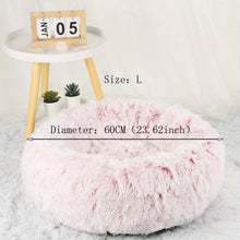 1pc Gradient Pink Plush Round Dog Nest Dog Bed Comfortable Dog Cushion Dount Anti-Anxiety Dog Bed