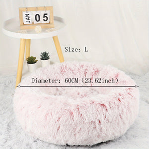 1pc Gradient Pink Plush Round Dog Nest Dog Bed Comfortable Dog Cushion Dount Anti-Anxiety Dog Bed