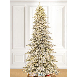 11 ft. Pre-Lit Flocked Slim Fir Artificial Christmas Tree with 950 Warm White Lights