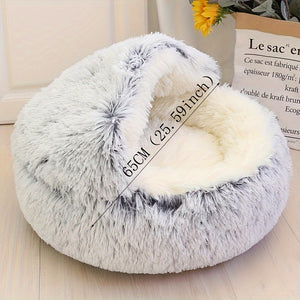 Round Cat Bed Nest Semi-enclosed Cat Nest Plush Cat Sleeping Bed Winter Warm Cat Bed