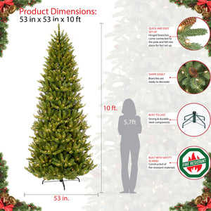 10 ft Pre-lit Slim Fraser Fir Artificial Christmas Tree 900 UL listed Clear Lights