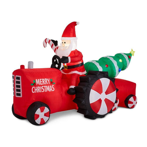 11 ft. Lighted Inflatable Santa on Tractor Decor