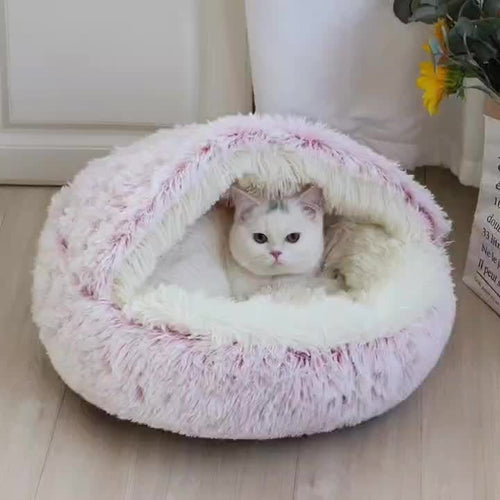 Round Cat Bed Nest Semi-enclosed Cat Nest Plush Cat Sleeping Bed Winter Warm Cat Bed