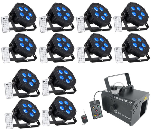 (12) American DJ ADJ MEGA HEX PAR Can RGBWA+UV Slim LED Wash Lights+Haze Machine