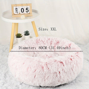 1pc Gradient Pink Plush Round Dog Nest Dog Bed Comfortable Dog Cushion Dount Anti-Anxiety Dog Bed