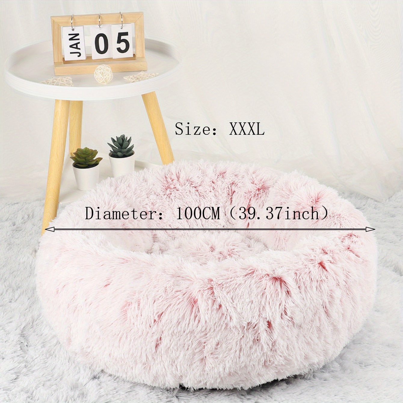 1pc Gradient Pink Plush Round Dog Nest Dog Bed Comfortable Dog Cushion Dount Anti-Anxiety Dog Bed