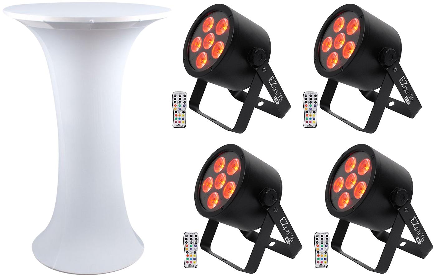 (4) Chauvet DJ EZPar T6 USB Wireless RGB Wash Lights w/D-Fi+Club Style Table