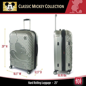 's Mickey Mouse 25 Inch Hardside Carry-On Luggage with Retractable Handle and Spinner Wheels, Silver, (ECFC5007-040)