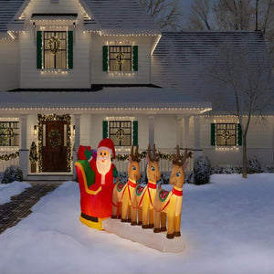 12 ft Santa in Sleigh With Reindeer  Holiday Inflatable