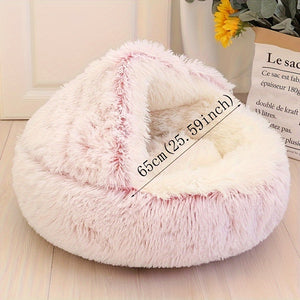 Round Cat Bed Nest Semi-enclosed Cat Nest Plush Cat Sleeping Bed Winter Warm Cat Bed