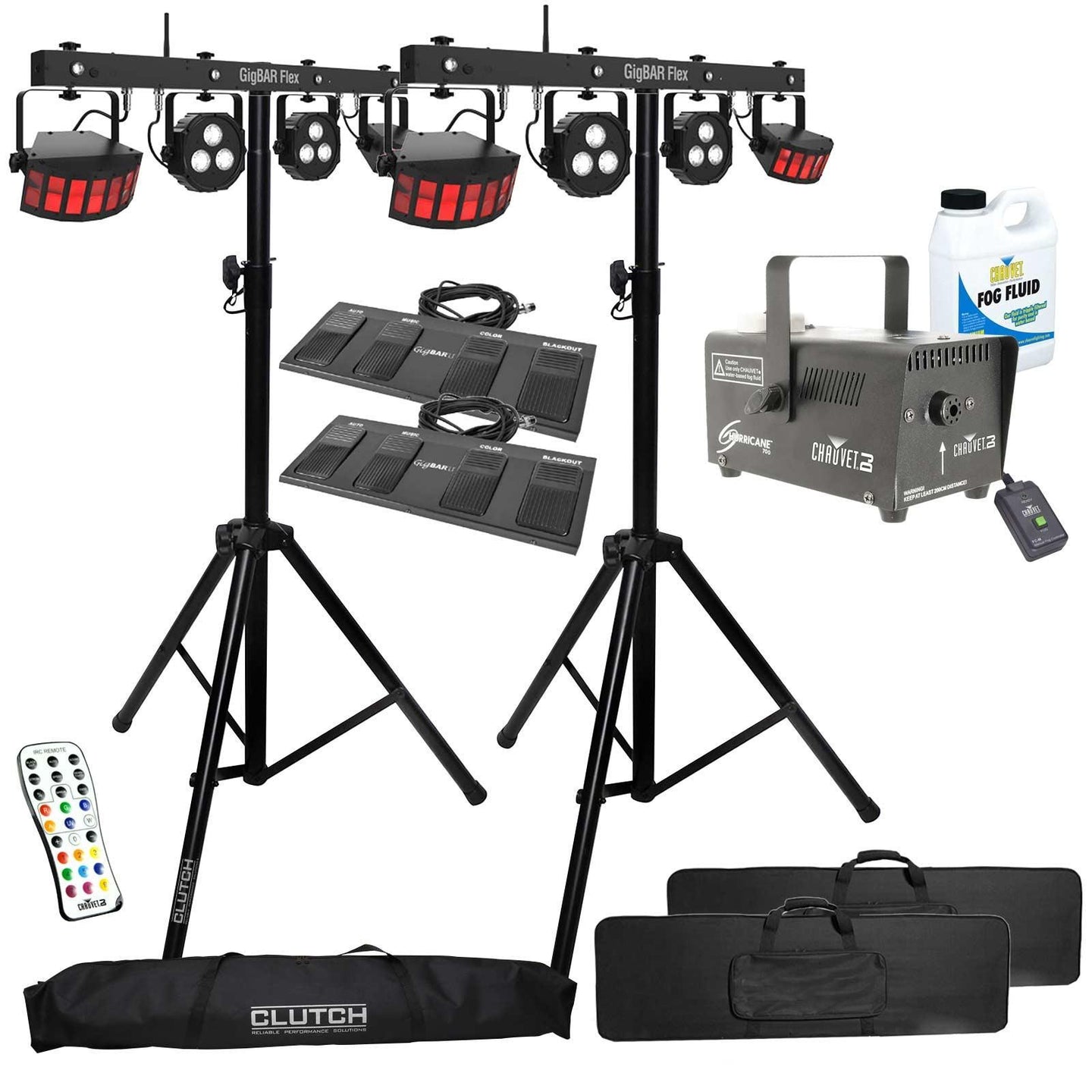 (2) Chauvet DJ GigBar Flex Pack-n-Go Effect Lighting Systems with Stands & Fog Machine Package