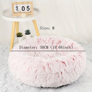 1pc Gradient Pink Plush Round Dog Nest Dog Bed Comfortable Dog Cushion Dount Anti-Anxiety Dog Bed