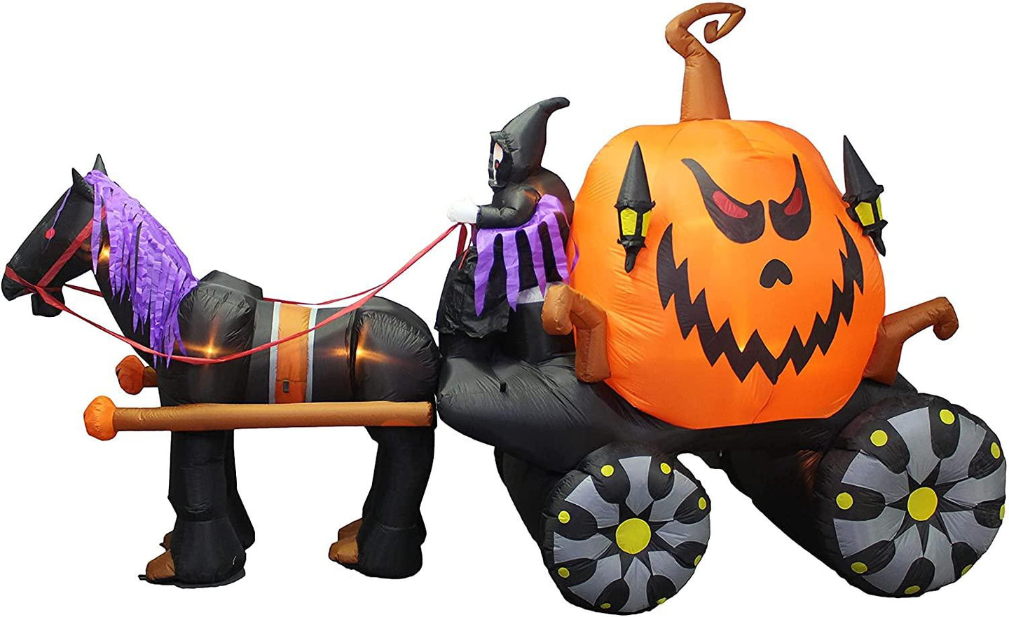 11.5 Foot Long Inflatable Grim Reaper Driving Pumpkin Carriage