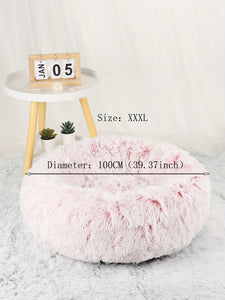 1pc Gradient Pink Plush Round Dog Nest Dog Bed Comfortable Dog Cushion Dount Anti-Anxiety Dog Bed