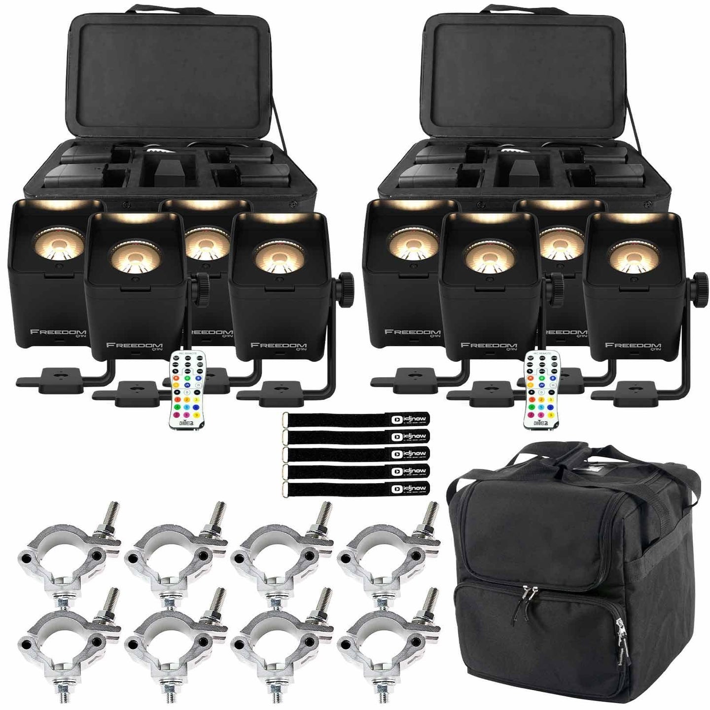 (2) Chauvet DJ Freedom Q1N Pin Spot RGB+WW Light Systems with Protective Transport Case Package