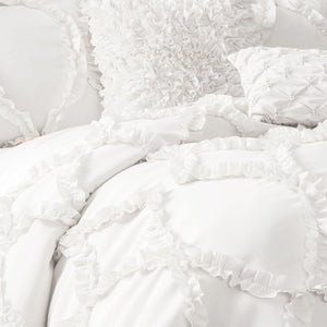 "Lush Decor Avon Shabby Chic Textured Ruffle Detail Comforter, Queen, White, 3-Pc Set"