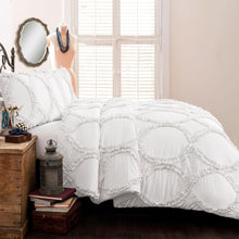 Load image into Gallery viewer, &quot;Lush Decor Avon Shabby Chic Textured Ruffle Detail Comforter, Queen, White, 3-Pc Set&quot;