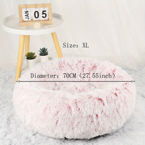 1pc Gradient Pink Plush Round Dog Nest Dog Bed Comfortable Dog Cushion Dount Anti-Anxiety Dog Bed