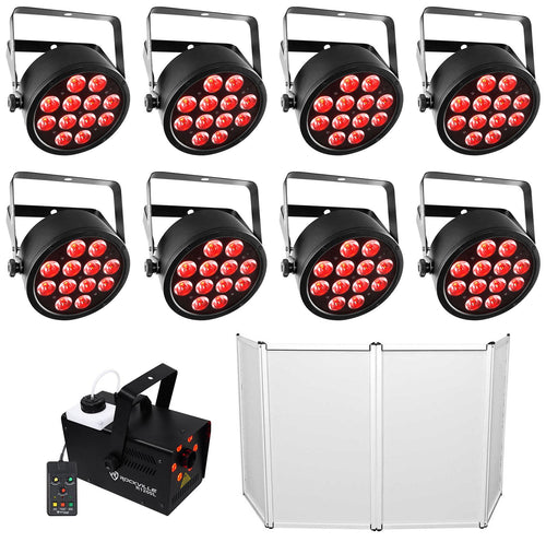 (8) Chauvet SlimPAR T12 BT Bluetooth Par Can Wash Lights+Facade+LED Fog Machine