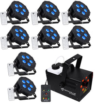 (8) American DJ ADJ MEGA HEX PAR Can RGBWA+UV Slim LED Wash Lights+LED Fogger