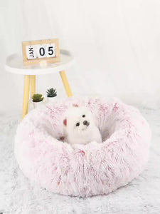 1pc Gradient Pink Plush Round Dog Nest Dog Bed Comfortable Dog Cushion Dount Anti-Anxiety Dog Bed