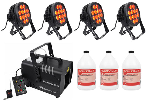 (4) Chauvet DJ SlimPar Pro H USB D-Fi RGBAW+UV LED Par Can Wash Lights+Hazer