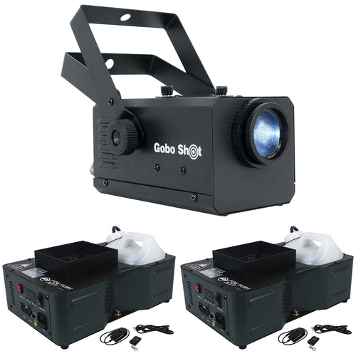 (2) American DJ Fog Fury Jett Vertical DMX Fog Machines+Remotes+Gobo Projector