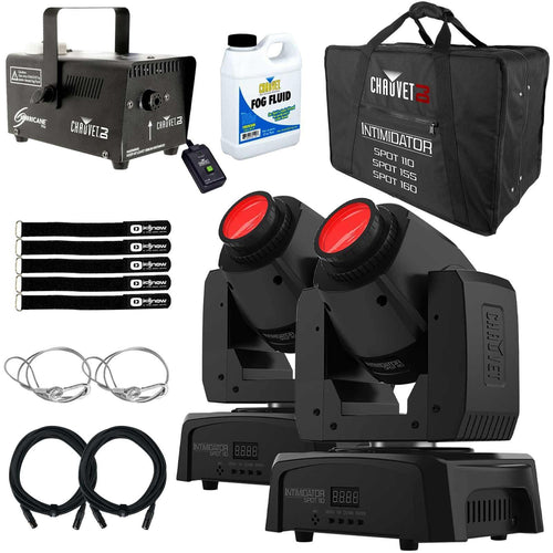 (2) Chauvet DJ Intimidator Spot 110 Lightweight LED Moving Head Spotlights with Hurricane 700 Fog Machine Package